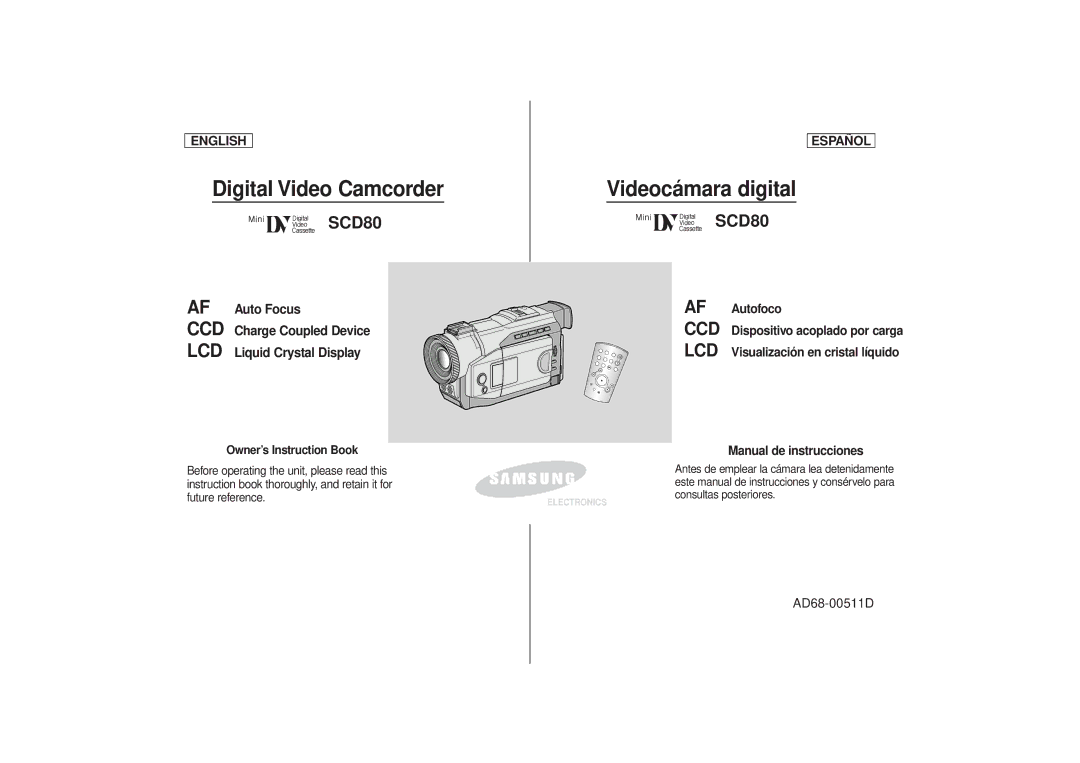 Samsung SCD80 manual Digital Video Camcorder 