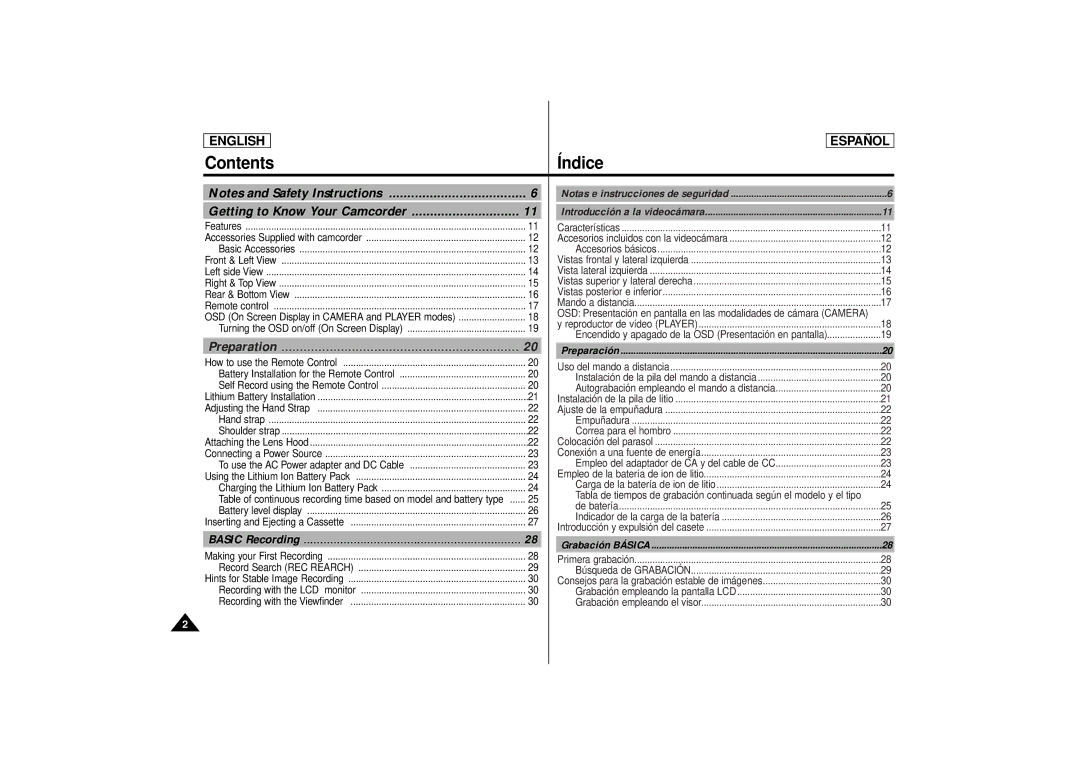 Samsung SCD80 manual Contents Índice 