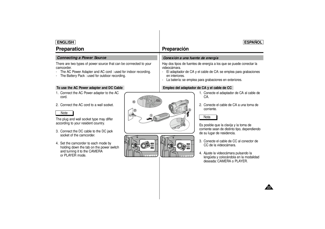 Samsung SCD80 manual Connecting a Power Source Conexión a una fuente de energía 