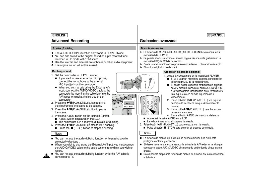 Samsung SCD80 manual Audio dubbing, Dubbing sound 