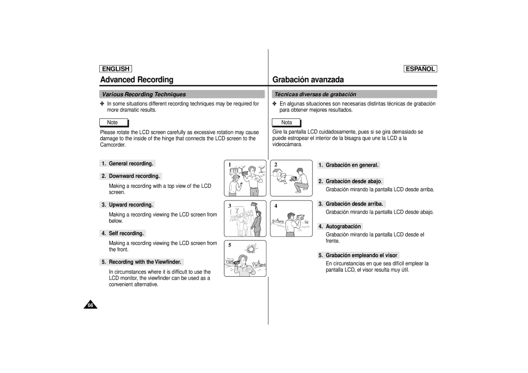Samsung SCD80 Various Recording Techniques Técnicas diversas de grabación, Recording with the Viewfinder, Autograbación 