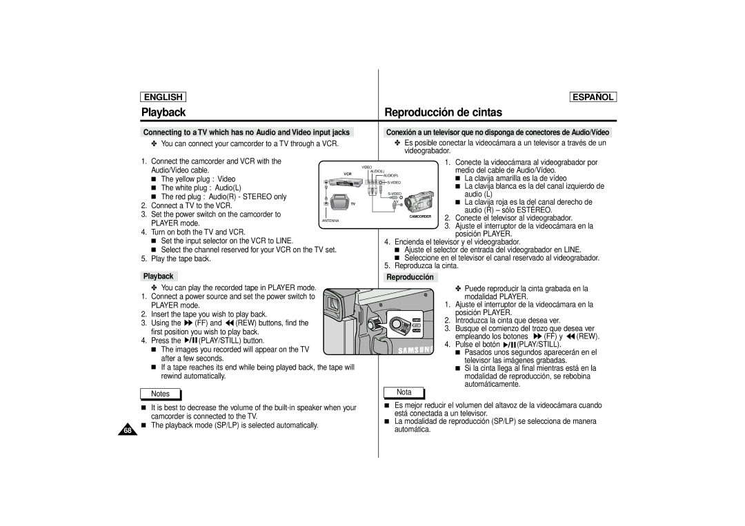 Samsung SCD80 manual Playback Reproducción, Play/Still 