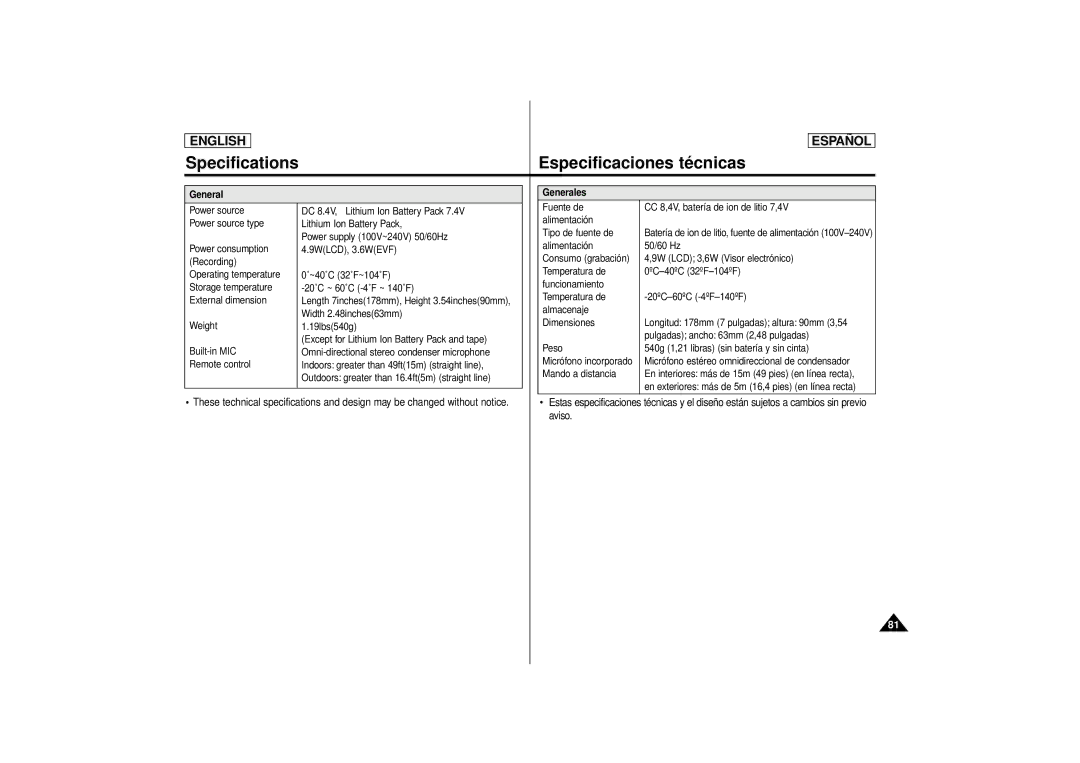 Samsung SCD80 manual General Generales 