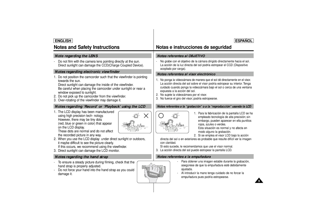 Samsung SCD80 manual Notas referentes al Objetivo, Notas referentes al visor electrónico, Notas referentes a la empuñadura 