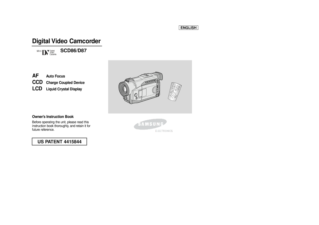 Samsung SCD86/D87 manual Digital Video Camcorder 