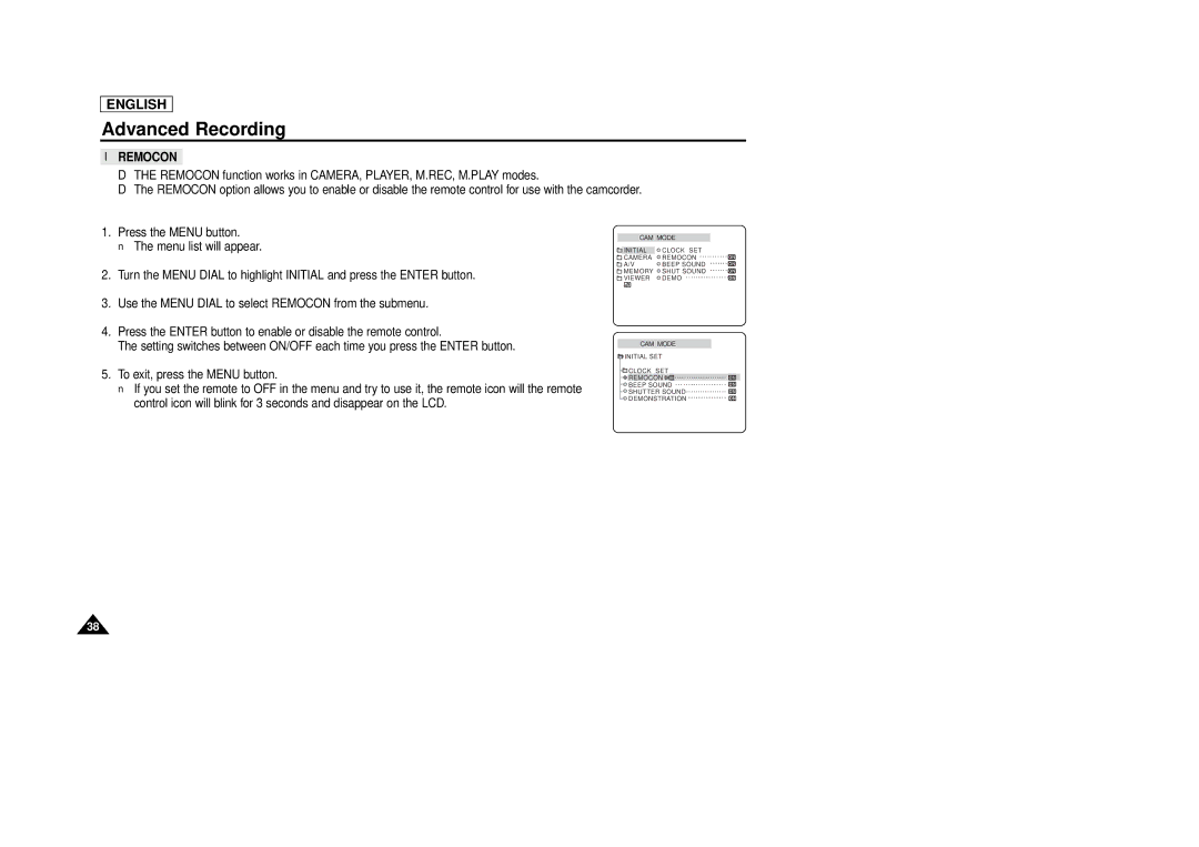 Samsung SCD86/D87 manual Remocon 