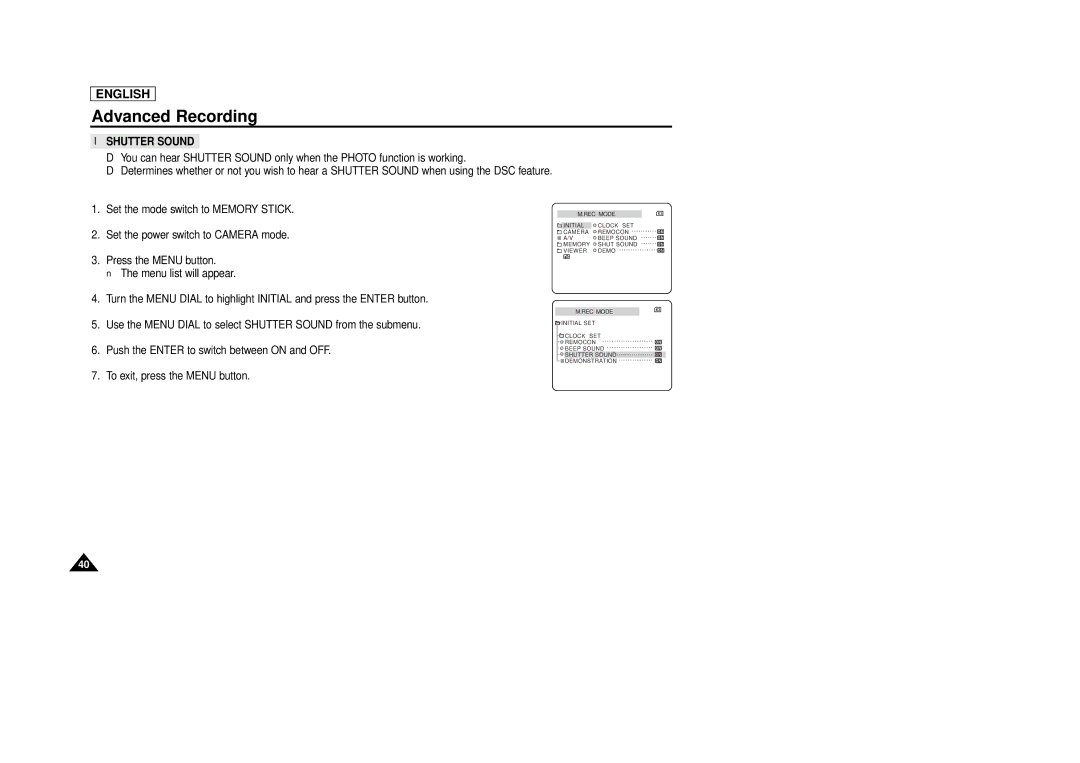 Samsung SCD86/D87 manual Shutter Sound 