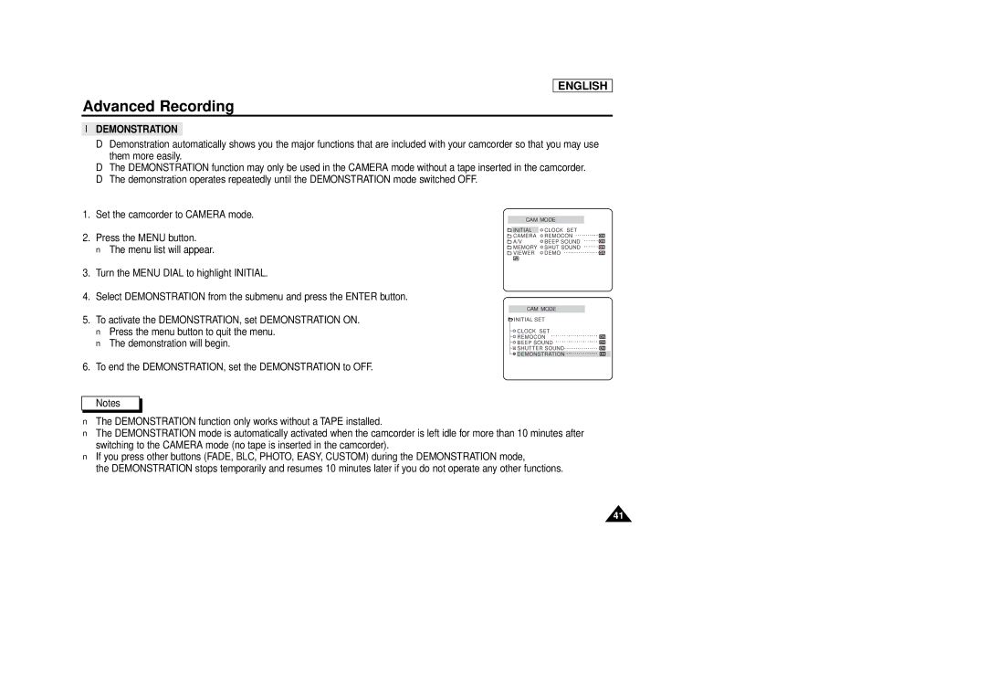 Samsung SCD86/D87 manual Demonstration 