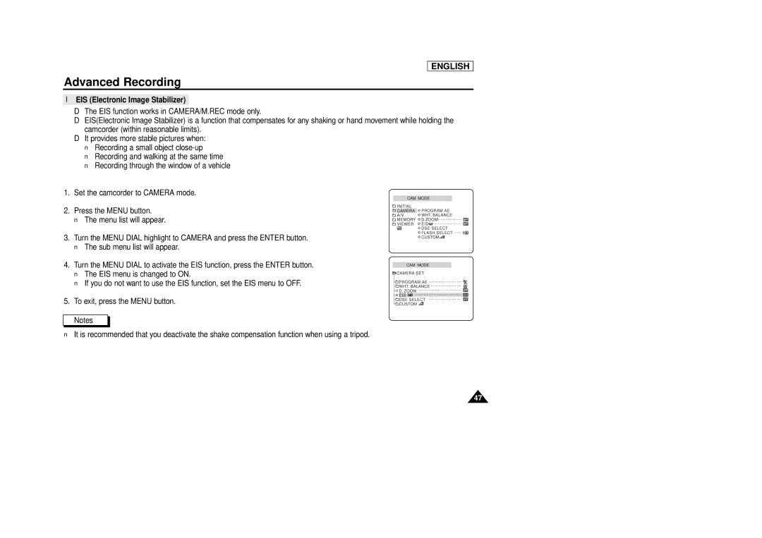 Samsung SCD86/D87 manual EIS Electronic Image Stabilizer 