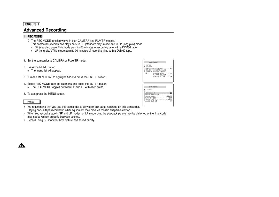 Samsung SCD86/D87 manual REC Mode 