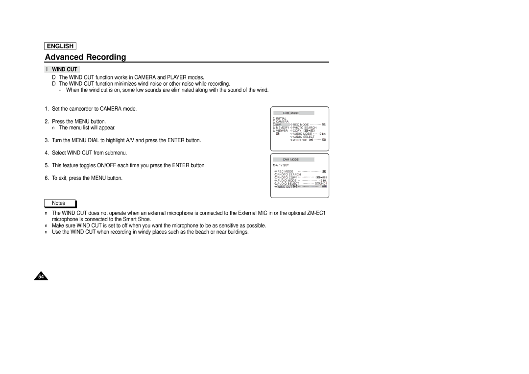 Samsung SCD86/D87 manual Wind CUT 