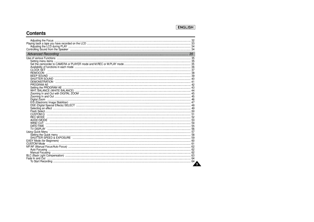 Samsung SCD86/D87 manual Advanced Recording 