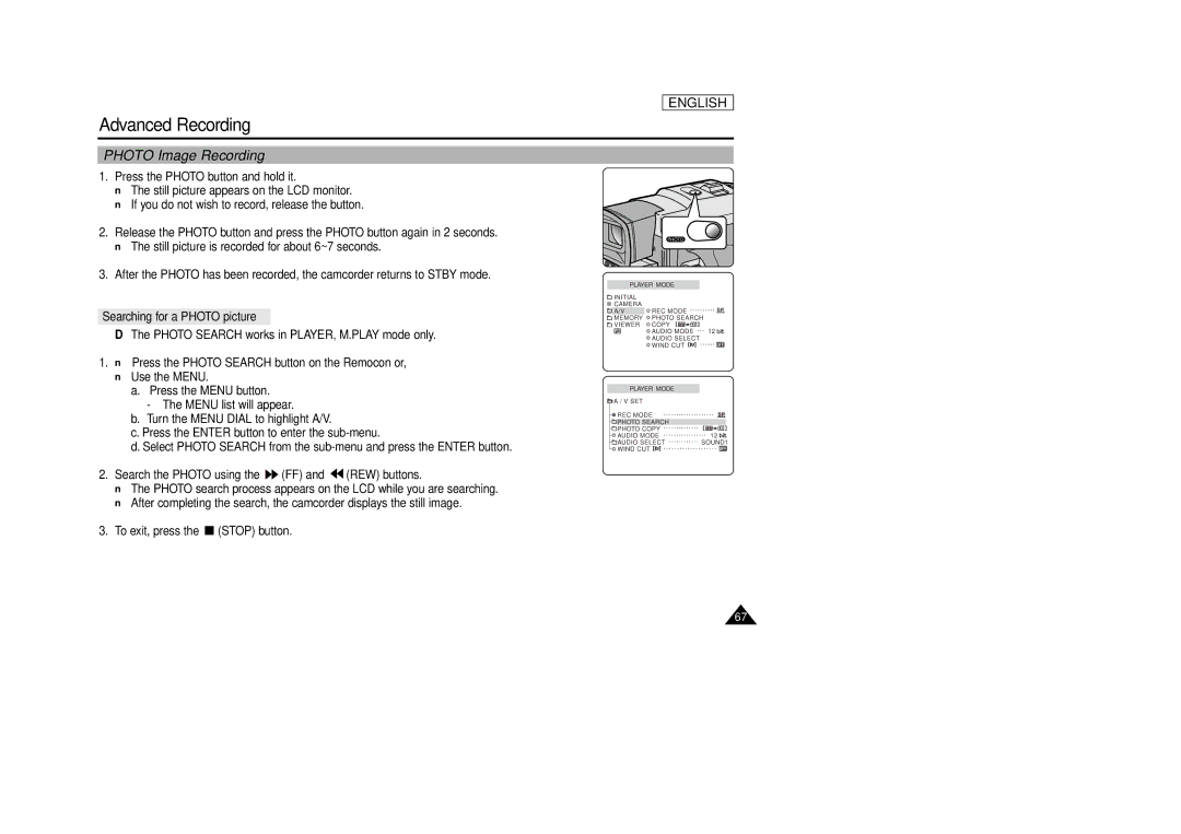 Samsung SCD86/D87 manual Photo Image Recording, Searching for a Photo picture 