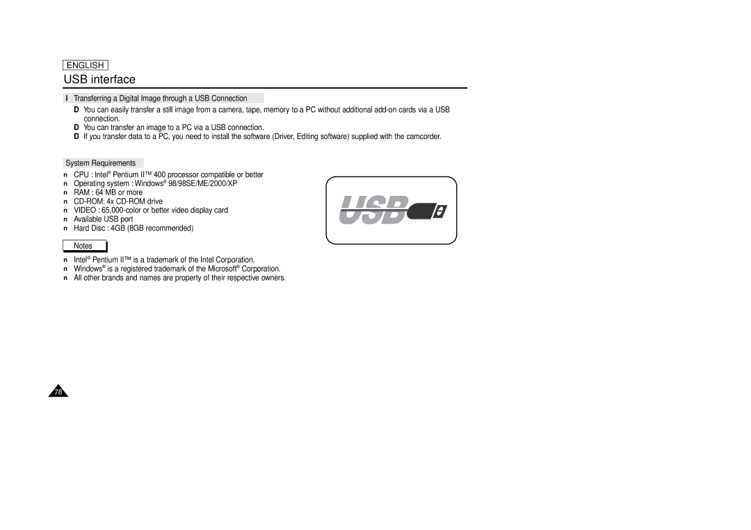 Samsung SCD86/D87 manual USB interface, Transferring a Digital Image through a USB Connection 