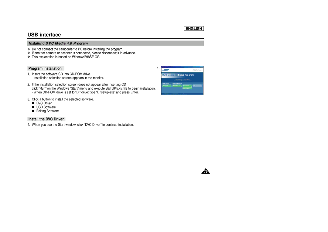 Samsung SCD86/D87 manual Installing DVC Media 4.0 Program, Program installation 