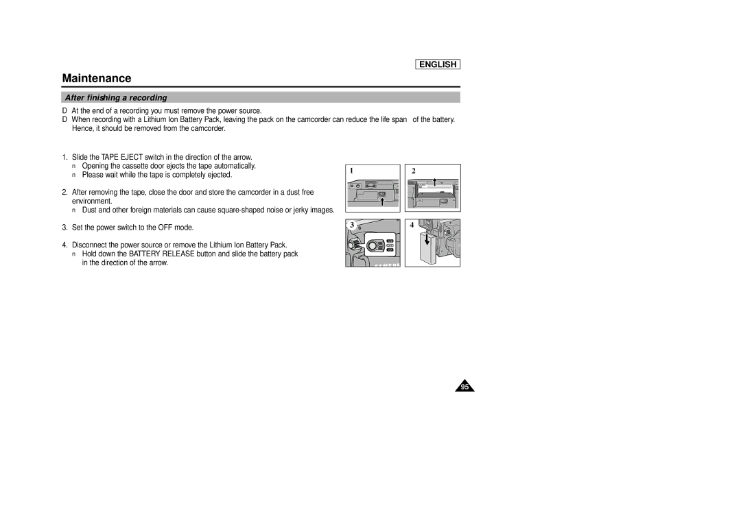 Samsung SCD86/D87 manual Maintenance, After finishing a recording 