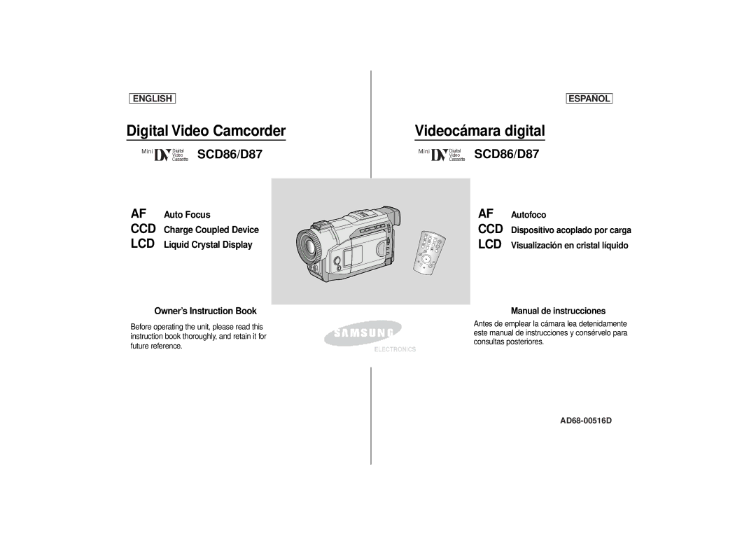 Samsung SCD86, SCD87 manual Digital Video Camcorder 