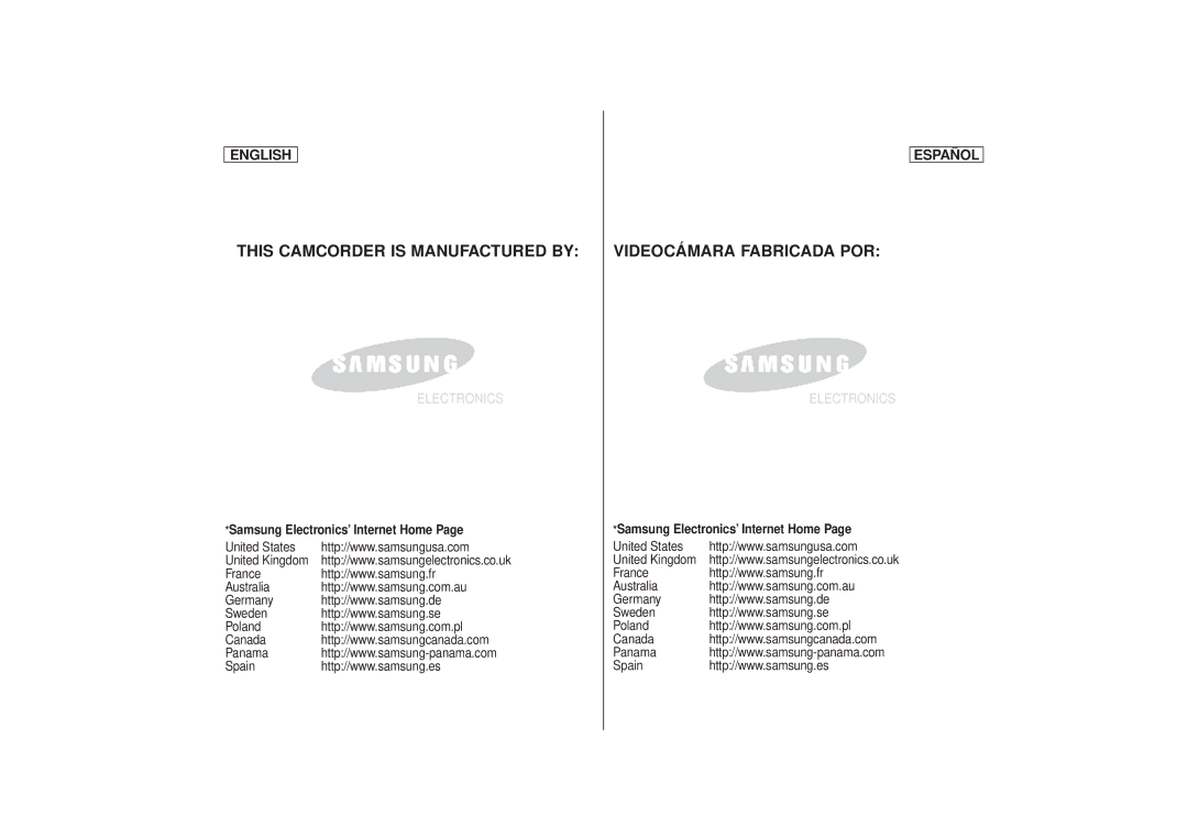 Samsung SCD87, SCD86 manual This Camcorder is Manufactured by, Samsung Electronics’ Internet Home 