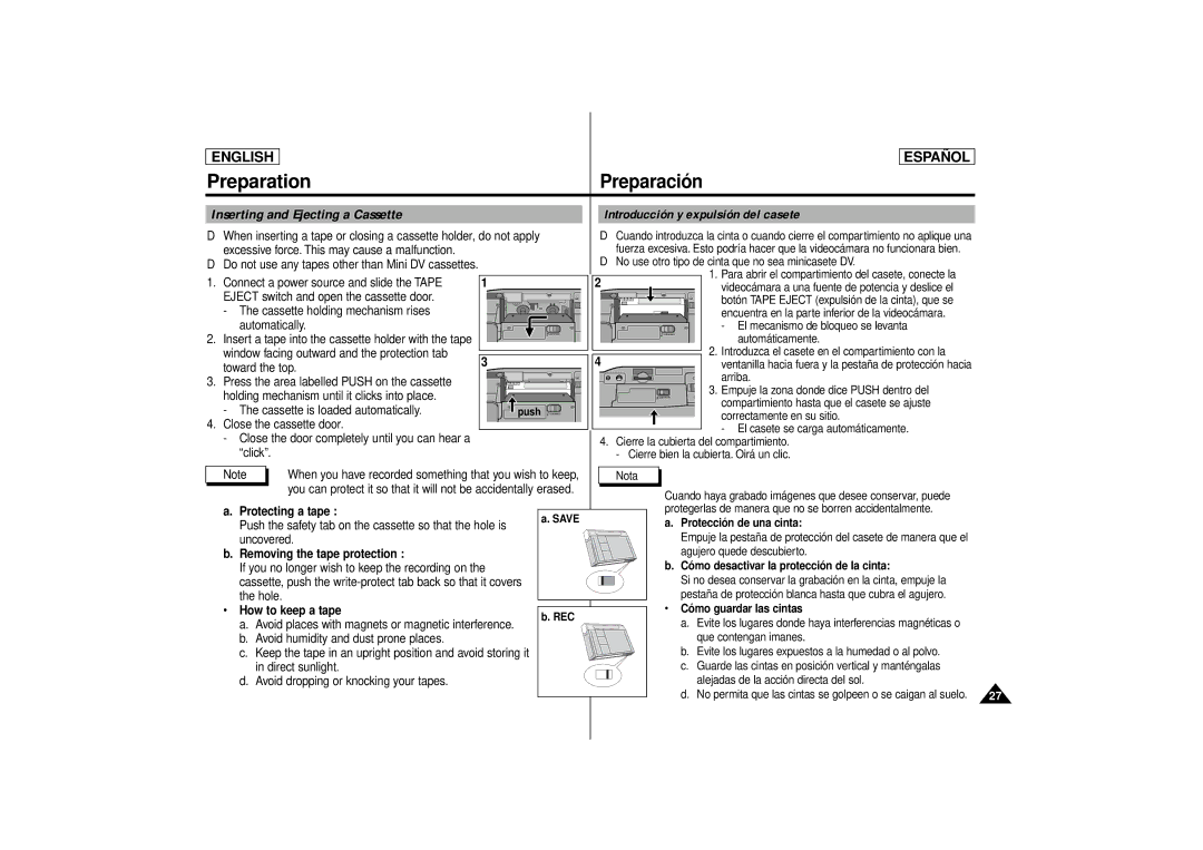 Samsung SCD86, SCD87 manual Protecting a tape, Removing the tape protection, How to keep a tape 