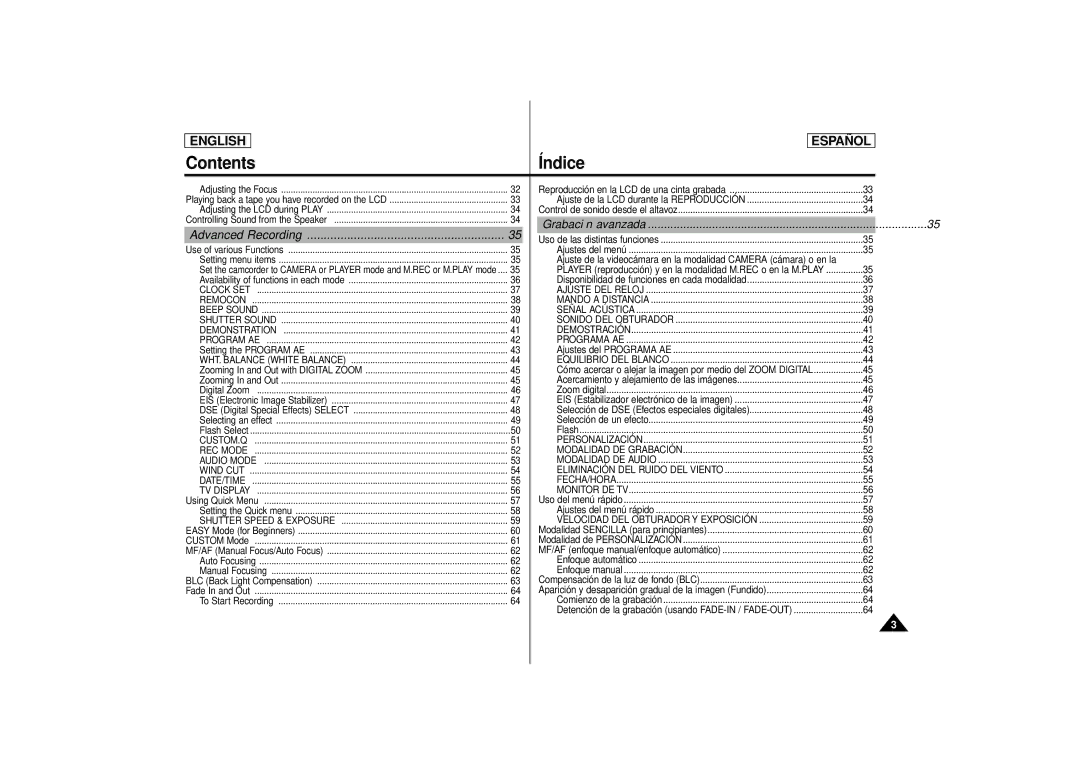 Samsung SCD86, SCD87 manual Advanced Recording, Disponibilidad de funciones en cada modalidad 