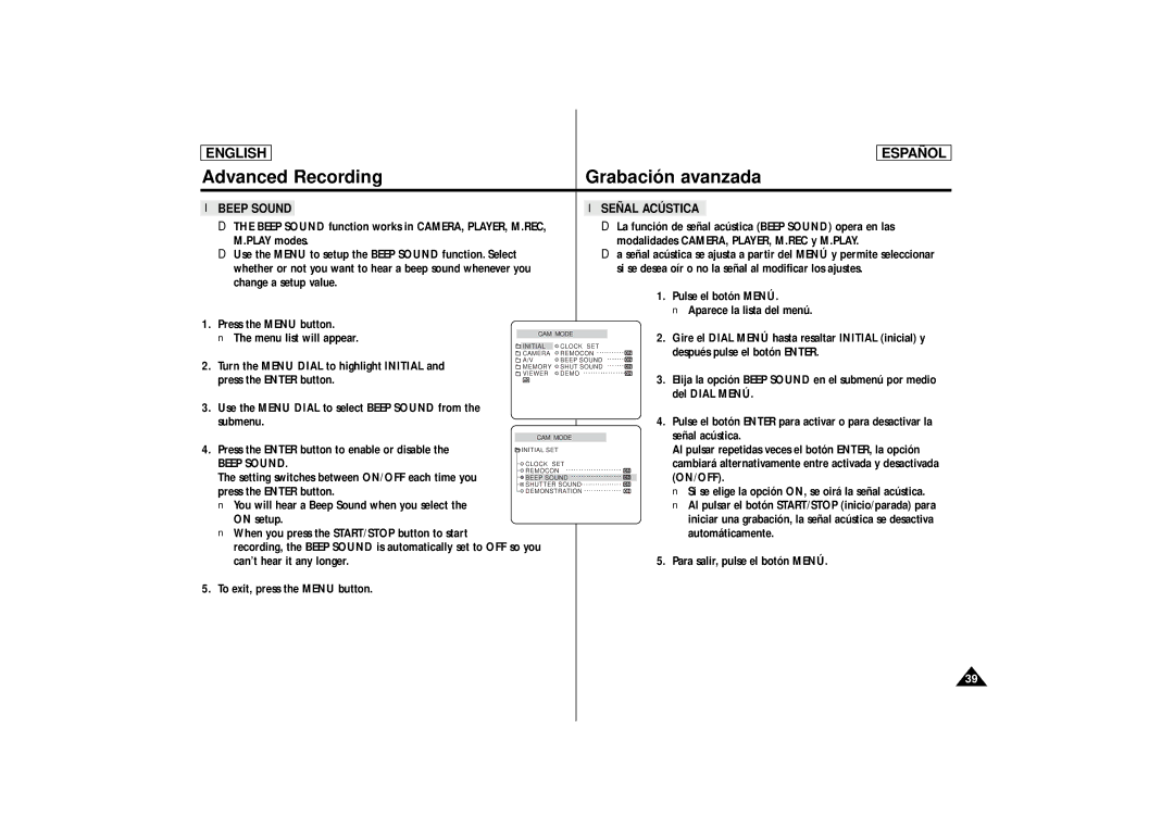 Samsung SCD86, SCD87 manual Beep Sound Señal Acústica 