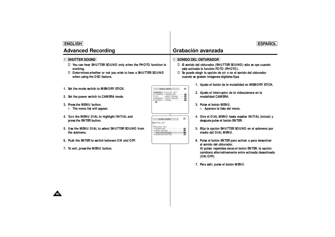 Samsung SCD87, SCD86 manual Shutter Sound Sonido DEL Obturador 