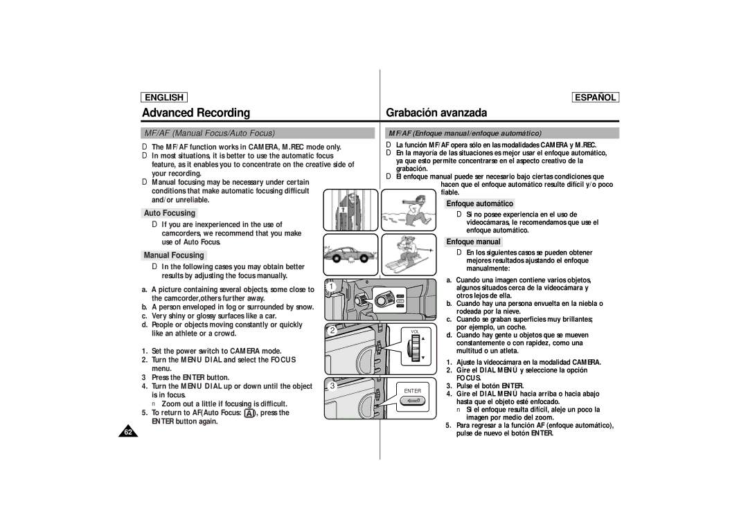 Samsung SCD87, SCD86 And/or unreliable, Auto Focusing, Manual Focusing, Enfoque manual 