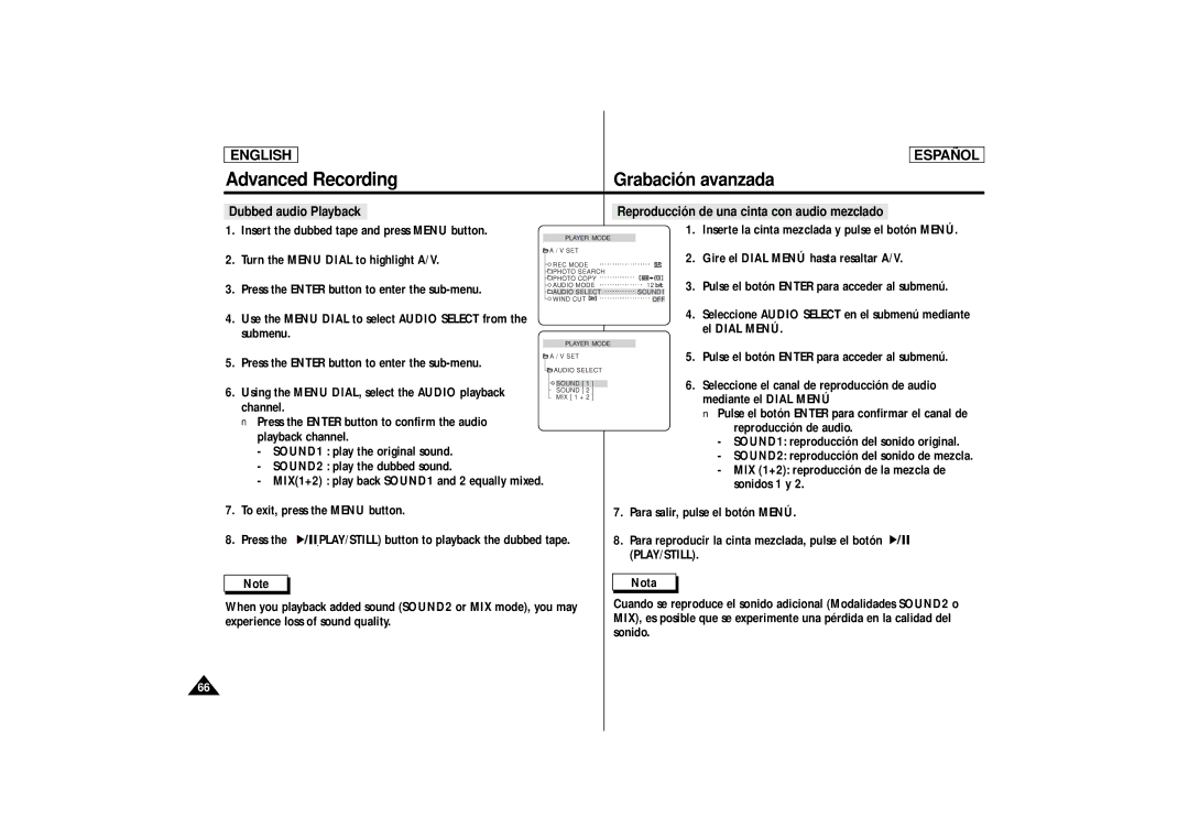 Samsung SCD87, SCD86 manual Dubbed audio Playback, Play/Still 
