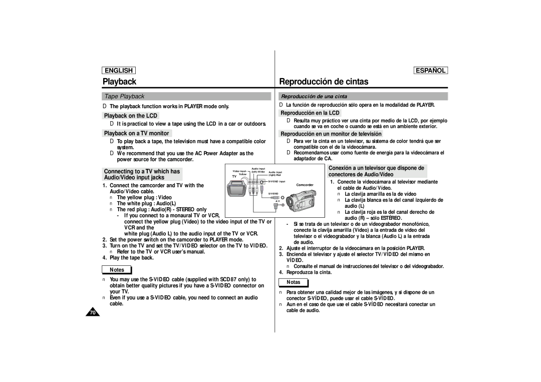 Samsung SCD87, SCD86 manual Tape Playback Reproducción de una cinta 