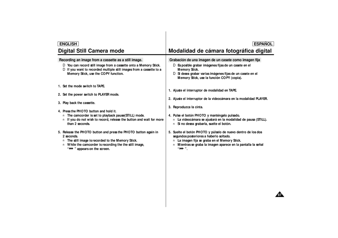 Samsung SCD86, SCD87 manual English Español 