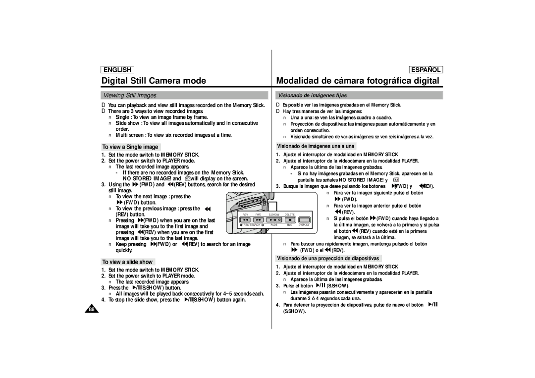 Samsung SCD87, SCD86 manual Viewing Still images, Visionado de imágenes fijas 