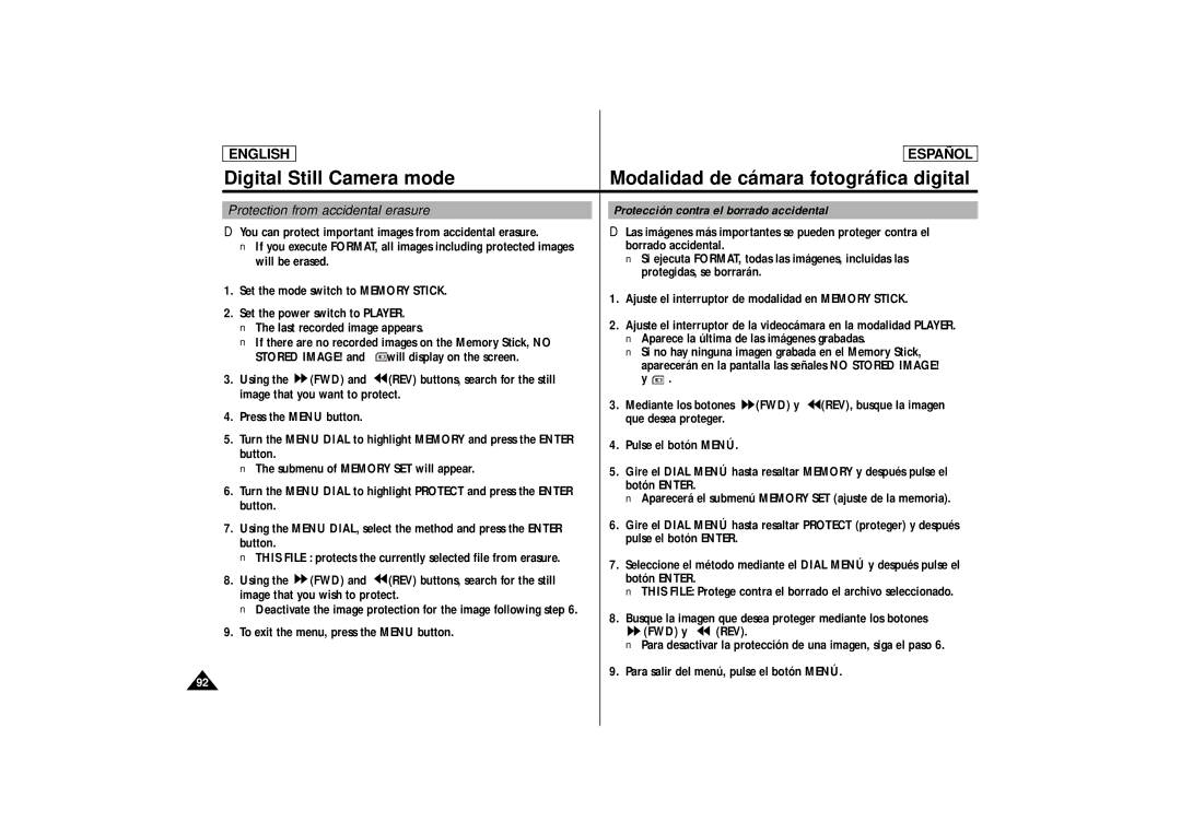 Samsung SCD87, SCD86 manual English Español 