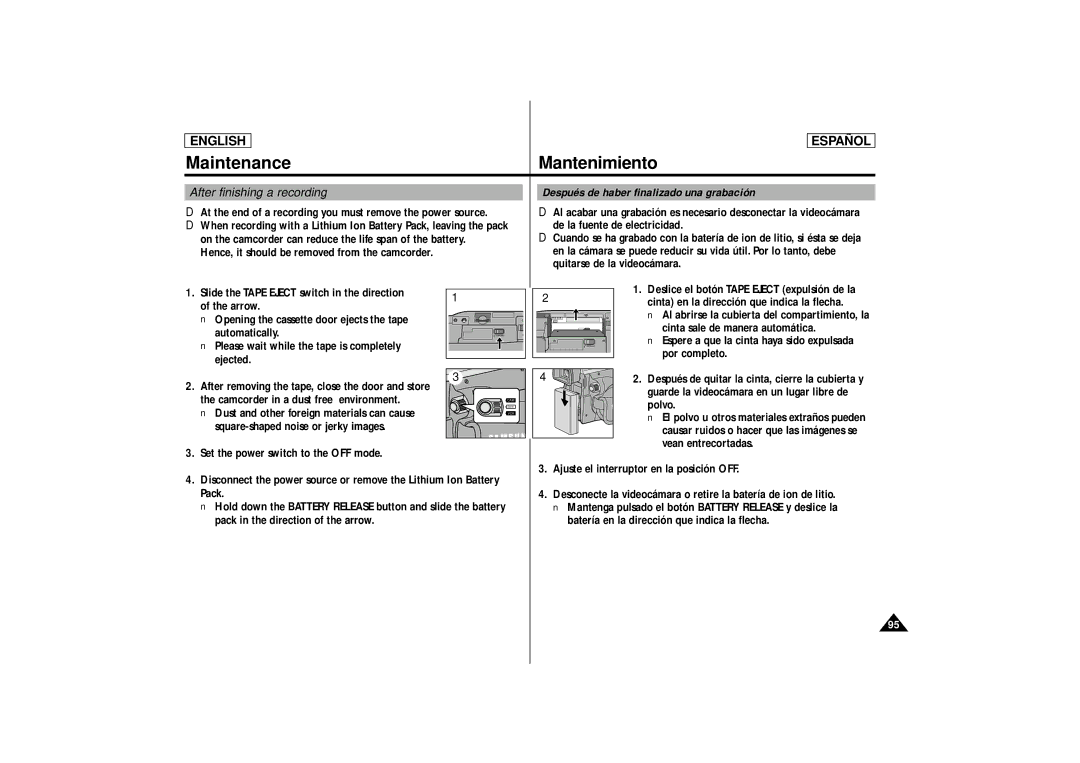 Samsung SCD86, SCD87 manual Maintenance Mantenimiento 