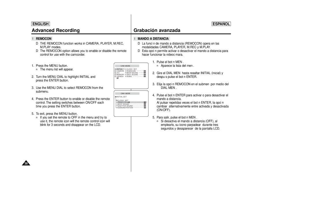 Samsung SCD87, SCD86 manual Remocon, Mando a Distancia, Dial Menú 