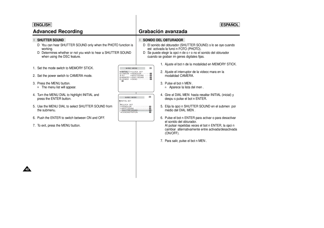 Samsung SCD87, SCD86 manual Shutter Sound Sonido DEL Obturador 