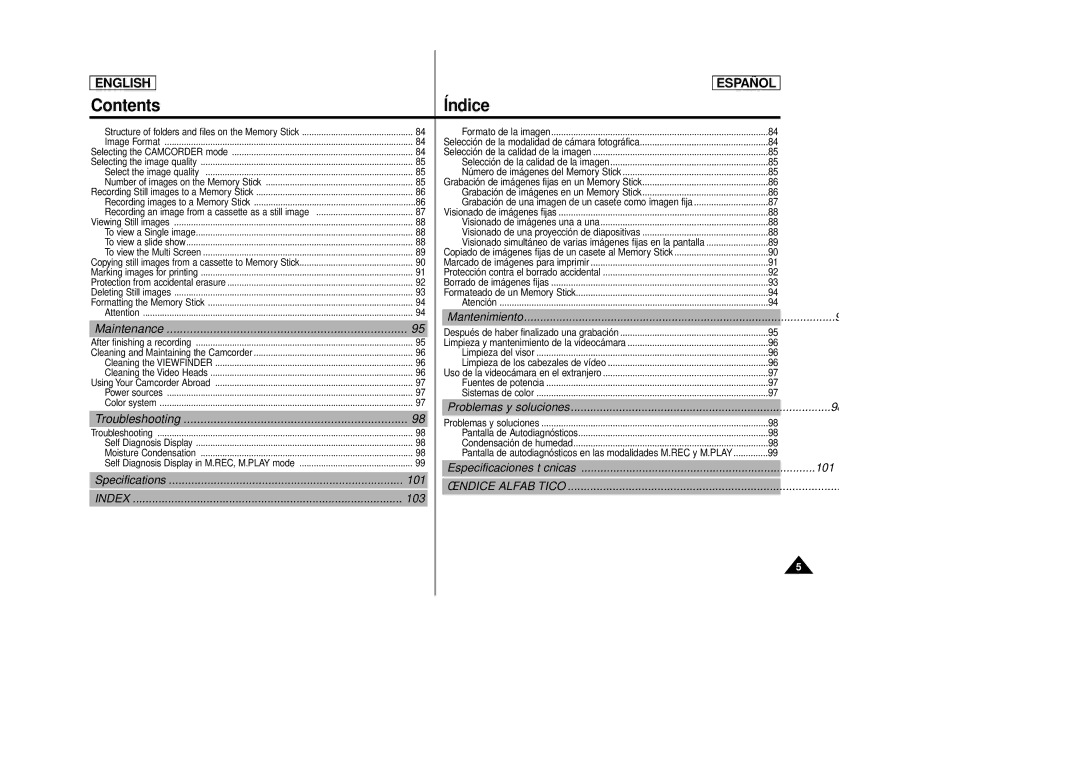 Samsung SCD86, SCD87 manual Maintenance, Troubleshooting, Specifications 