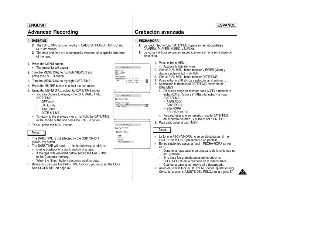 Samsung SCD86, SCD87 manual Date/Time 