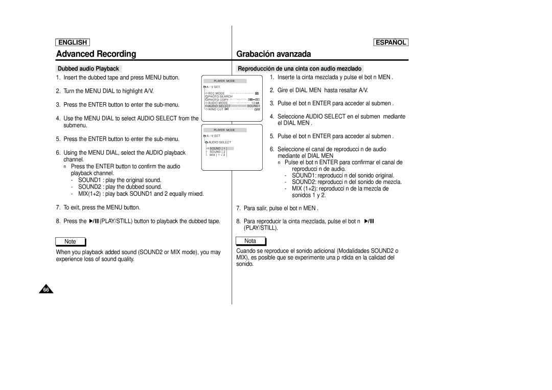 Samsung SCD87, SCD86 manual Dubbed audio Playback, Play/Still 