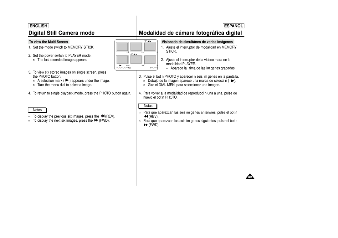 Samsung SCD86, SCD87 manual To view the Multi Screen, Visionado de simultáneo de varias imágenes 