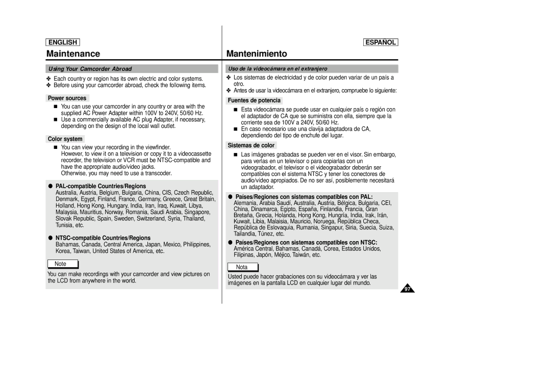 Samsung SCD86, SCD87 manual Using Your Camcorder Abroad 