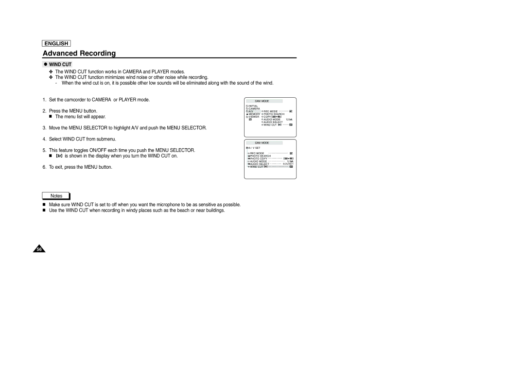 Samsung SCD903 manual Wind CUT 