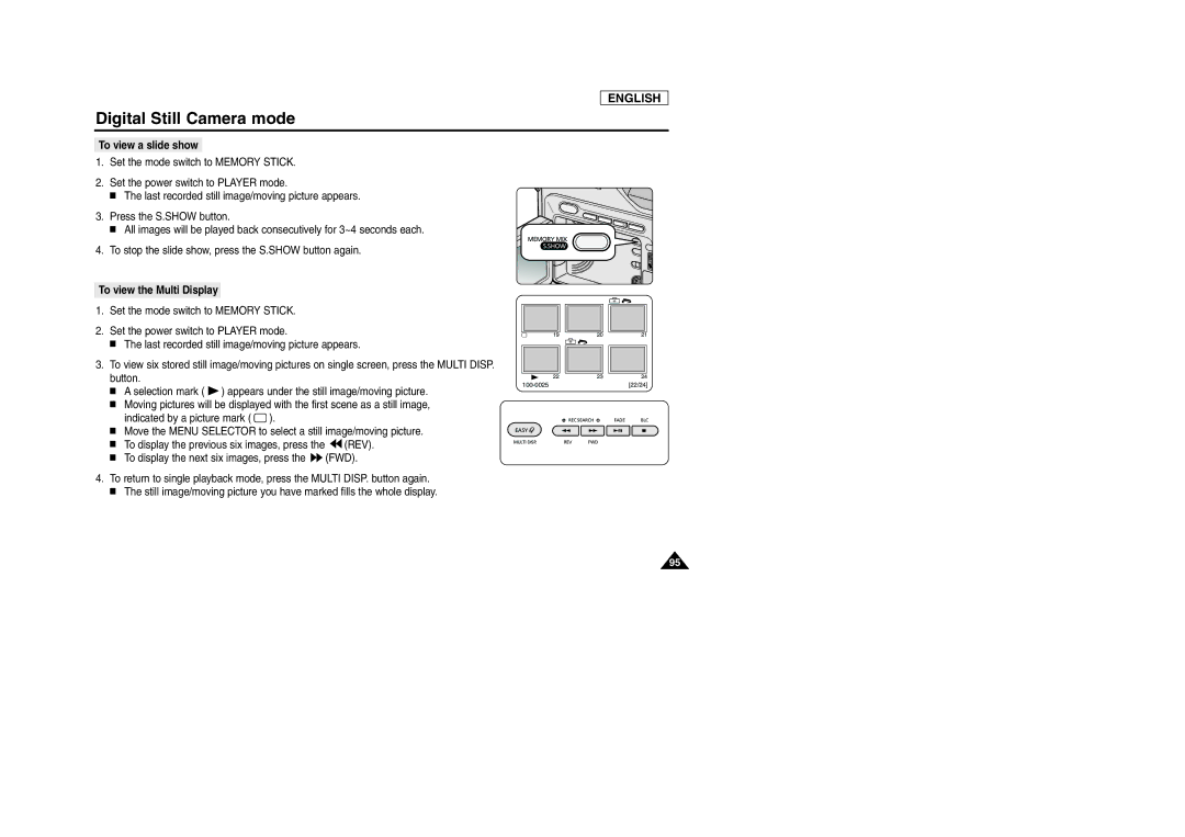 Samsung SCD903 manual To view a slide show, To view the Multi Display 