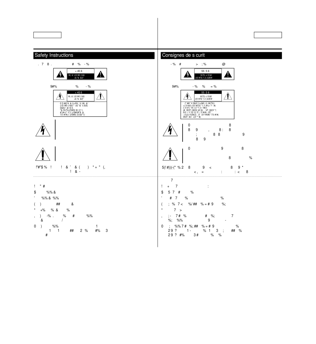 Samsung SCD963 Safety Instructions Consignes de sécurité, Shock Hazard Marking and Associated Graphical Symbols 