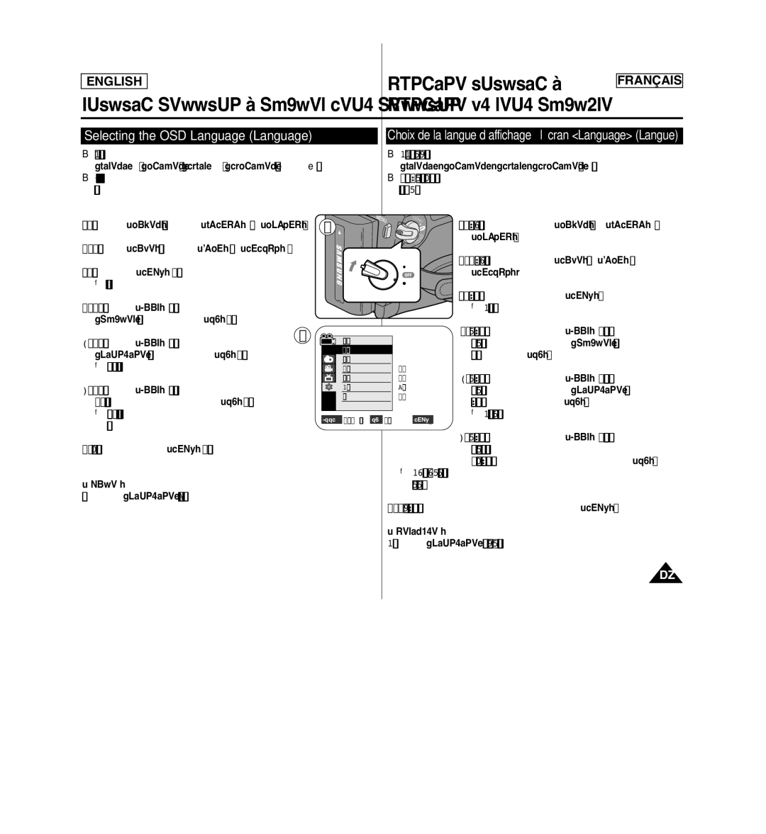 Samsung SCD963 Selecting the OSD Language Language, Choix de la langue d’affichage à l’écran Language Langue 