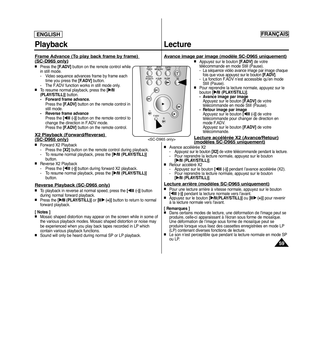 Samsung SCD963 manuel dutilisation Playback Lecture 