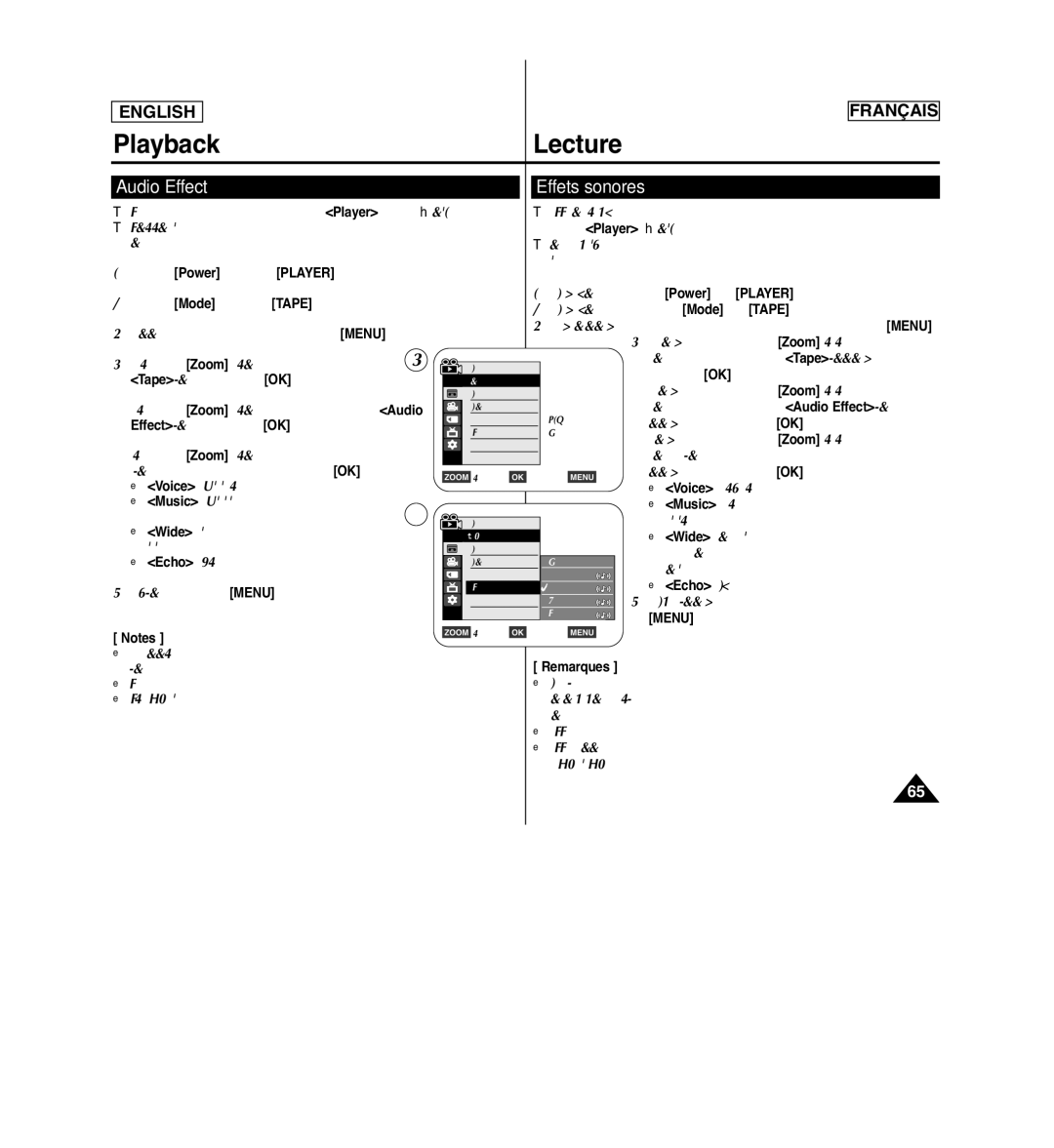 Samsung SCD963 manuel dutilisation Audio Effect Effets sonores, Menu 