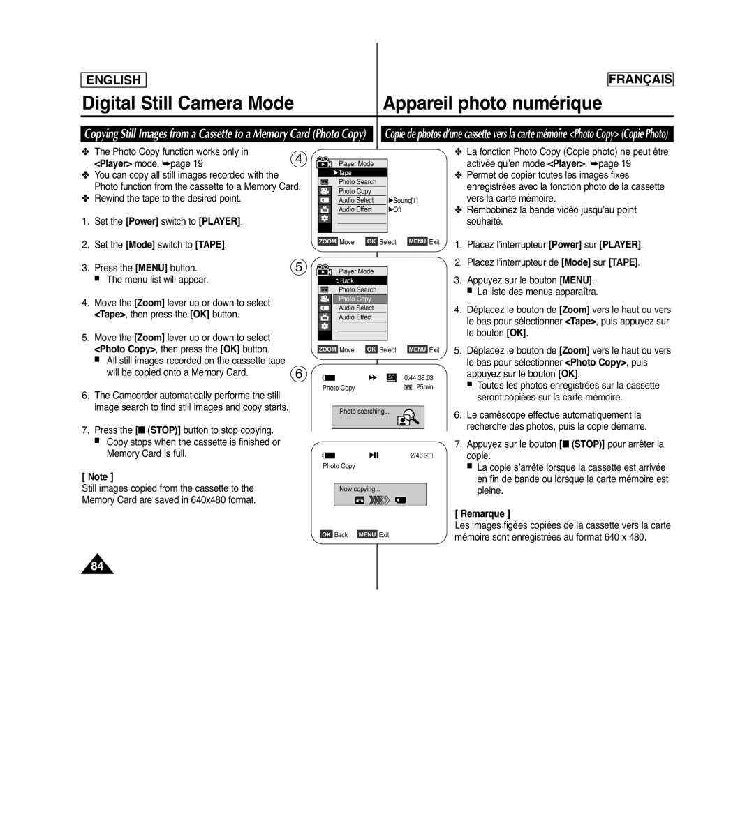 Samsung SCD963 Camcorder automatically performs the still, Image search to find still images and copy starts 