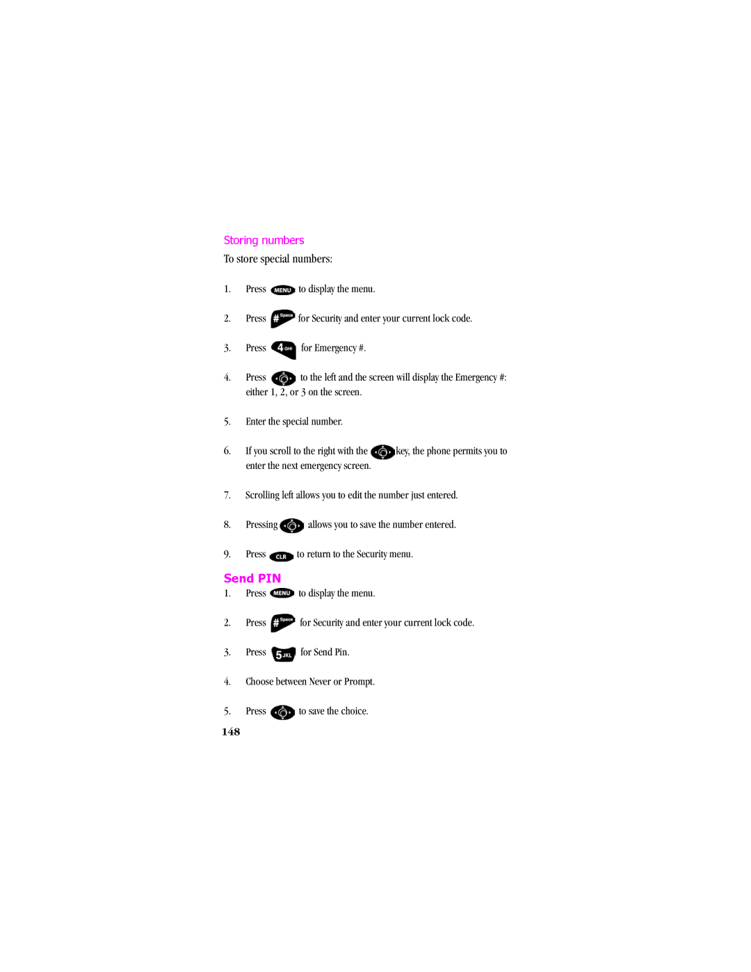 Samsung SCH - T300 manual To store special numbers, Send PIN, Storing numbers, 148 