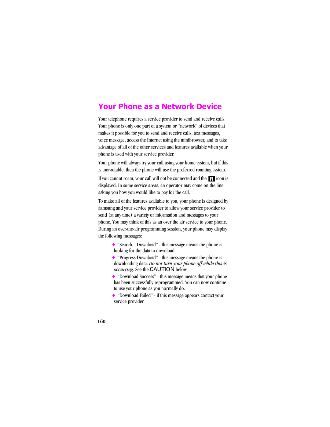 Samsung SCH - T300 manual Your Phone as a Network Device, 160 