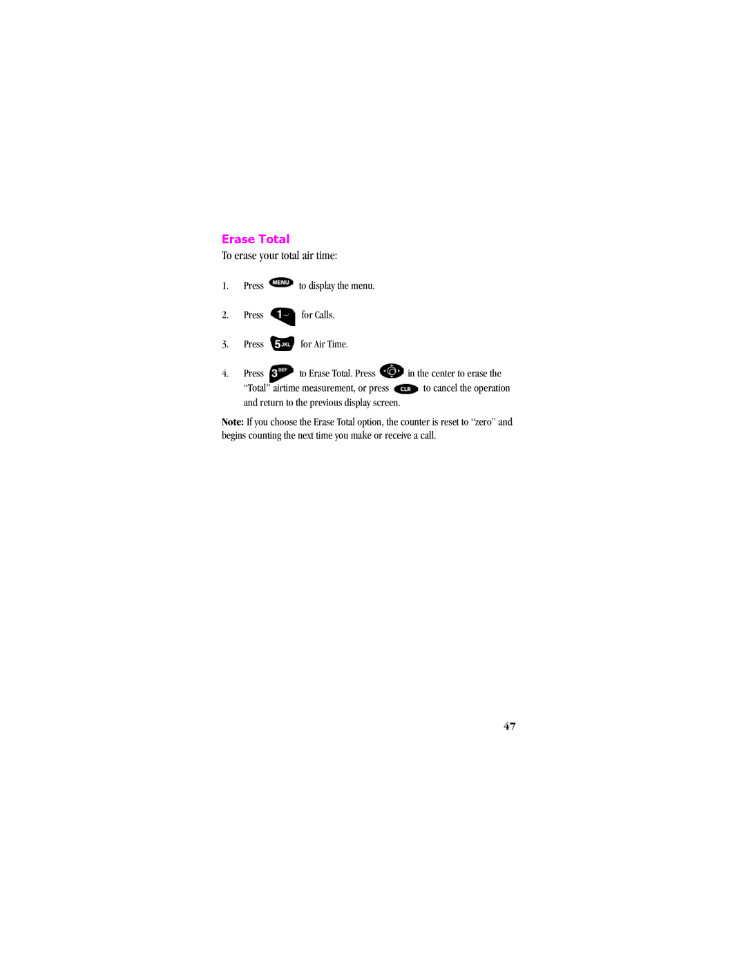 Samsung SCH - T300 manual Erase Total, To erase your total air time 